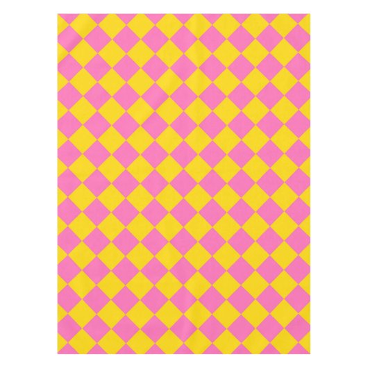 Pink Yellow Diamond Harlequin Schachbrett Pattern Tischdecke (Vorderseite)