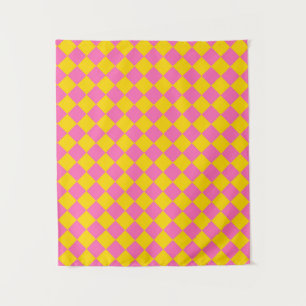 Pink Yellow Diamond Harlequin Schachbrett Pattern Wandteppich