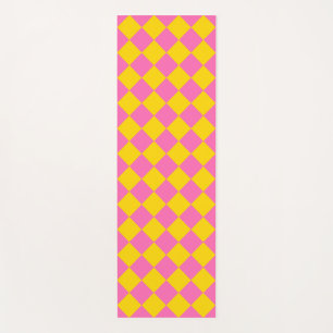 Pink Yellow Diamond Harlequin Schachbrett Pattern Yogamatte