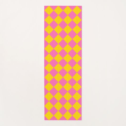 Pink Yellow Diamond Harlequin Schachbrett Pattern Yogamatte (Vorderseite)