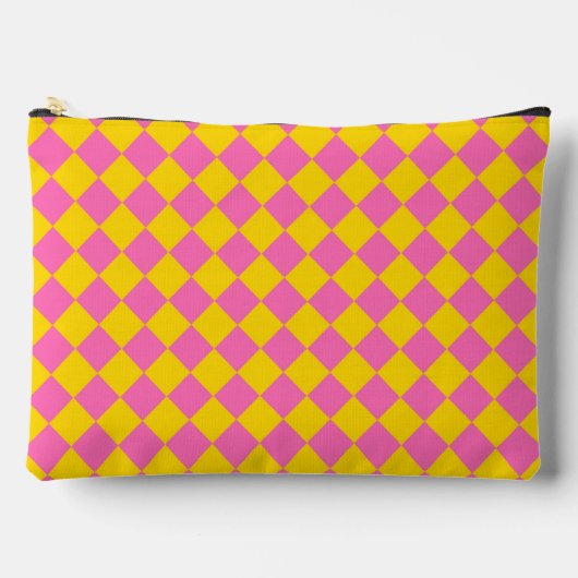 Pink Yellow Diamond Harlequin Schachbrett Pattern Zubehörtasche (Vorderseite)