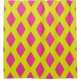 Pink & Yellow Diamond Pattern Shower Curtain Duschvorhang