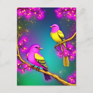 Pink Yellow Fantasy Bird Postkarte