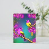 Pink Yellow Fantasy Bird Postkarte (Stehend Vorderseite)