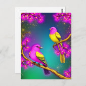 Pink Yellow Fantasy Bird Postkarte (Vorne/Hinten)
