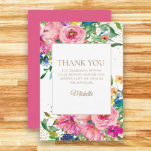 Pink Yellow Floral Geburtstag Vielen Dank Dankeskarte