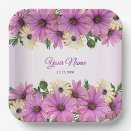 Pink Yellow Floral Rustic Elegant Wedding Party Pappteller