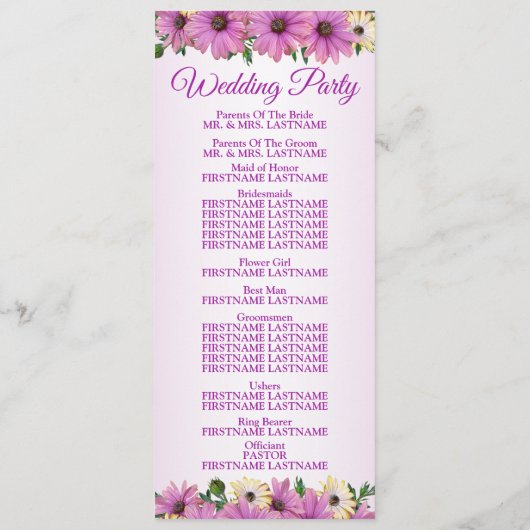 Pink Yellow Floral Rustic Elegant Wedding Programm (Rückseite)