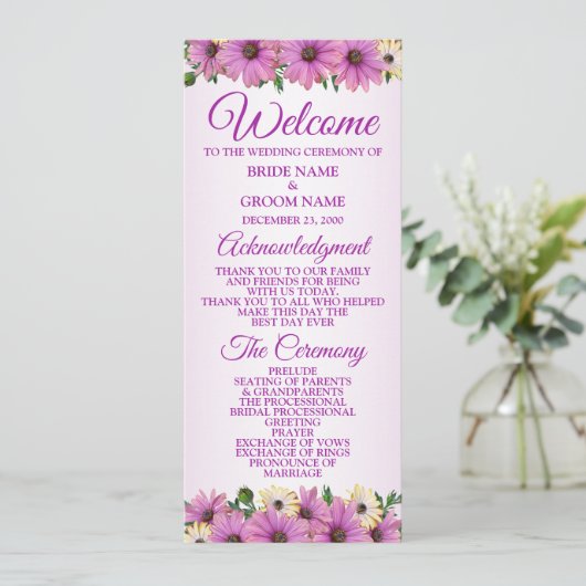 Pink Yellow Floral Rustic Elegant Wedding Programm (Stehend Vorderseite)