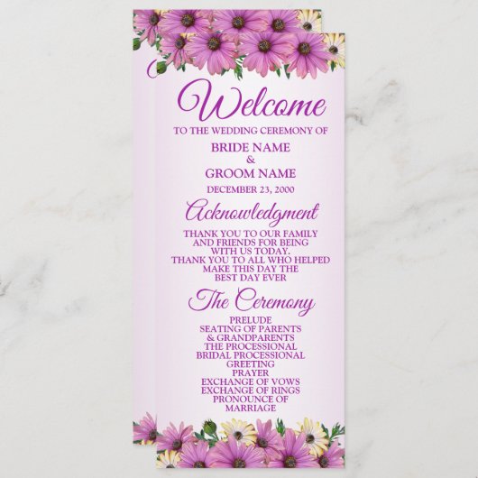 Pink Yellow Floral Rustic Elegant Wedding Programm (Vorne/Hinten)