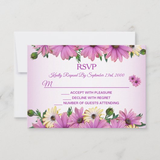 Pink Yellow Floral Rustic Elegant Wedding RSVP Karte (Vorderseite)