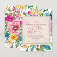 Pink Yellow Floral Script Couple's Brautparty