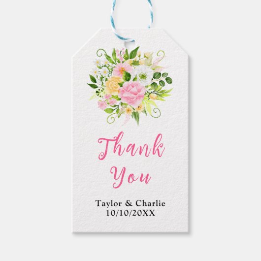 Pink Yellow Floral Wedding Danke Geschenkanhänger (Vorderseite)
