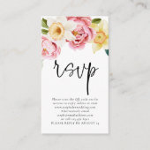 Pink Yellow Florals Script QR Code Wedding RSVP Begleitkarte (Vorderseite)