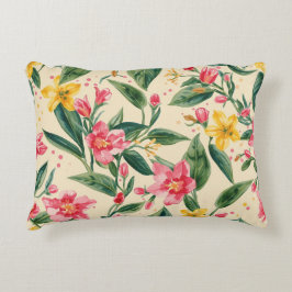 Pink Yellow Flowers, Florals,Shocking Stripes Dekokissen