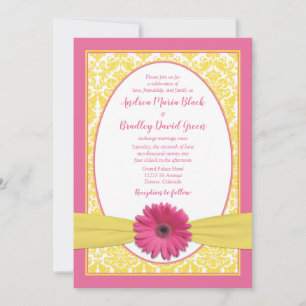 Pink Yellow Gerbera Daisy Wedding Einladung