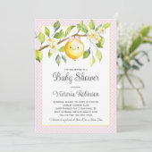 Pink Yellow Girl Lemon Babydusche Einladung (Stehend Vorderseite)