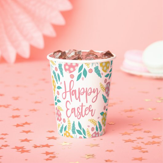 Pink Yellow Happy Easter Eggs Pappbecher (Insitu)