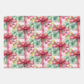 Pink Yellow Hibiscus Flowers Bows Stripes Birthday Geschenkpapier Set (Vorderseite 3)