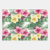 Pink Yellow Hibiscus Flowers Bows Stripes Birthday Geschenkpapier Set (Vorderseite)