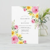 Pink Yellow Jubilant Spring Wedding Einladung (Stehend Vorderseite)