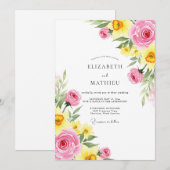 Pink Yellow Jubilant Spring Wedding Einladung (Vorne/Hinten)