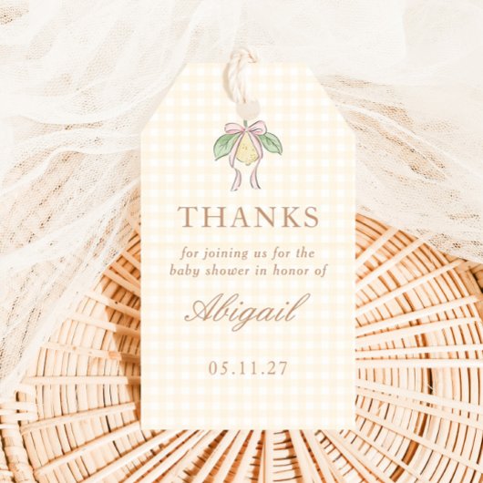 Pink & Yellow Lemon Bow Baby Shower Favor Geschenkanhänger