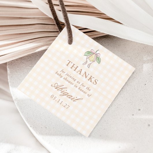 Pink & Yellow Lemon Bow Baby Shower Favor Geschenkanhänger