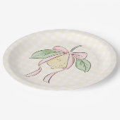 Pink & Yellow Lemon Bow Baby Shower Pappteller (Schrägansicht)