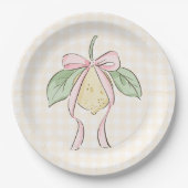 Pink & Yellow Lemon Bow Baby Shower Pappteller (Vorderseite)
