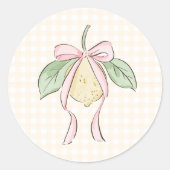 Pink & Yellow Lemon Bow Baby Shower Runder Aufkleber (Vorderseite)