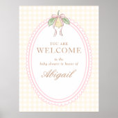 Pink & Yellow Lemon Bow Baby Shower Welcome Sign Poster (Vorne)