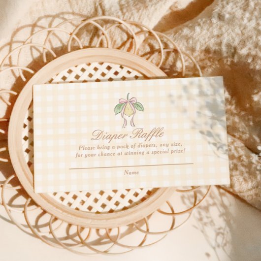 Pink & Yellow Lemon Bow Diaper Raffle Begleitkarte