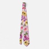 Pink Yellow Lila Spring Lavendel Floral Neck Tie Krawatte (Rückseite)
