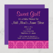 Pink Yellow Lila Sweet Girl Babydusche M0915 Einladung (Vorne/Hinten)