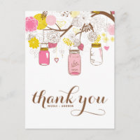 Pink & Yellow Mason Jars Floral Danke Postcard