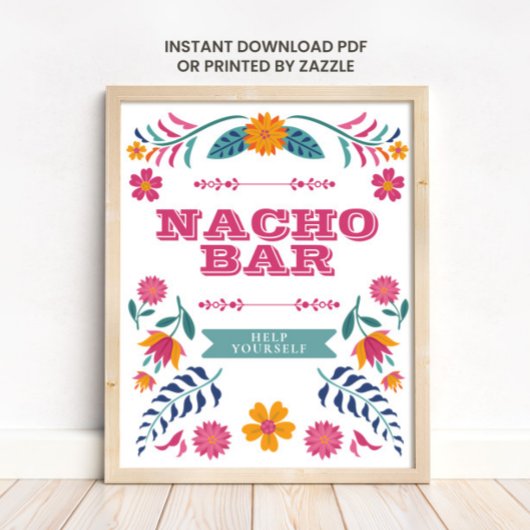Pink Yellow Mexican Fiesta Nacho Bar Sign Poster