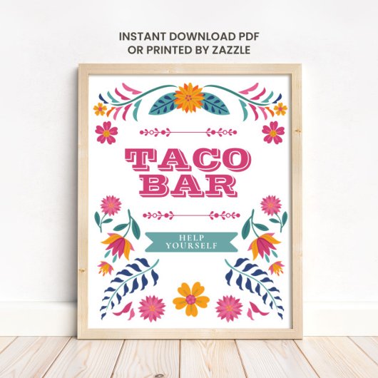 Pink Yellow Mexican Fiesta Taco Bar Sign Poster