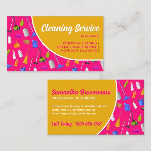 Pink Yellow Modernes Haus Reinigungsservice Visitenkarte (Vorne/Hinten)