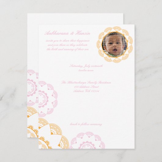 PInk & Yellow Namkaran Baby Naming Einladungen (Vorne/Hinten)