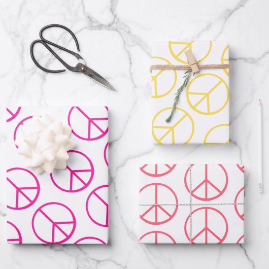 Pink Yellow Orange Peace Sign Gift Wrap Combo Geschenkpapier Set (Vorderseite)