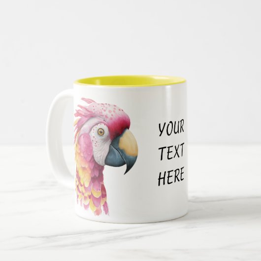 Pink & Yellow Parrot – Whimsical Tropical Bird Zweifarbige Tasse (Vorderseite Links)