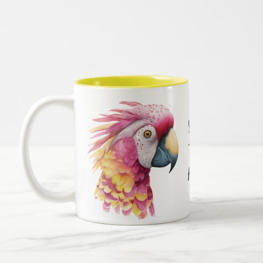 Pink & Yellow Parrot – Whimsical Tropical Bird Zweifarbige Tasse (Links)