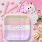 Pink Yellow Pastel Gradient Gingham Birthday Pappteller (Party)