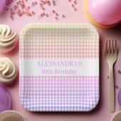 Pink Yellow Pastel Gradient Gingham Birthday Pappteller