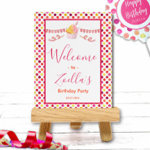 Pink Yellow Polka Dot Willkommenszeichen Party