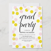 Pink & Yellow Polka Dots Confetti Graduation Party Einladung (Vorderseite)