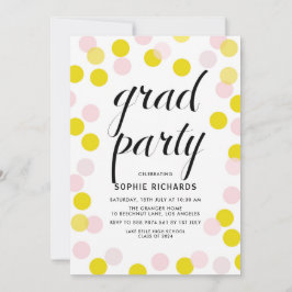 Pink & Yellow Polka Dots Confetti Graduation Party Einladung