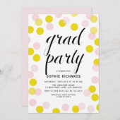 Pink & Yellow Polka Dots Confetti Graduation Party Einladung (Vorne/Hinten)