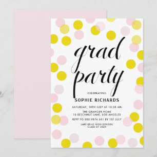 Pink & Yellow Polka Dots Confetti Graduation Party Einladung